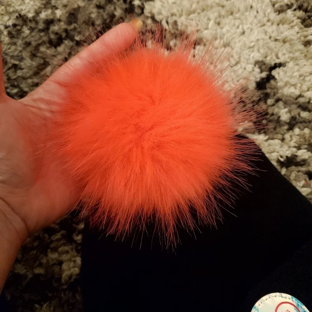 Girl's Justice Brand Beanie w/ Hot Pink Puff